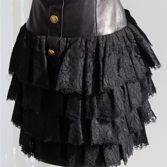 Chanel Vintage S/S 1987 Black Lambskin Leather Lace Gold Wheat Mini Dress - Picture 11 of 16